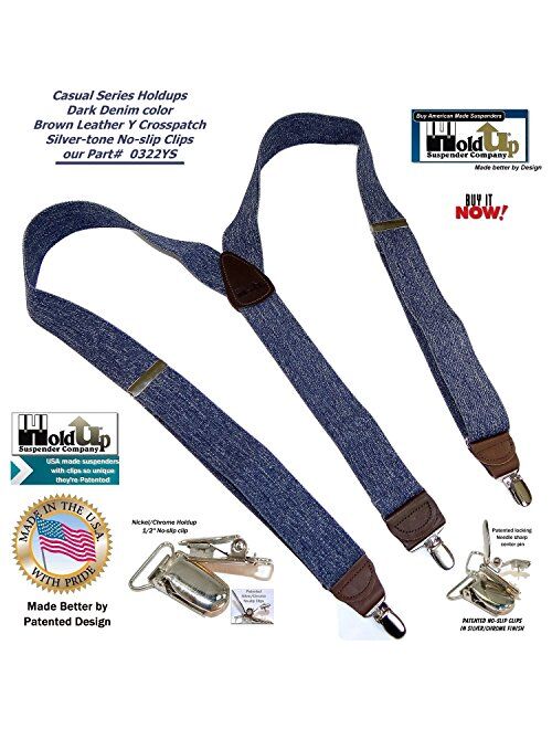 HoldUp Suspender in a Dark Denim color Y-back Suspenders in our Casual Series with No-slip Silver Patented Clips