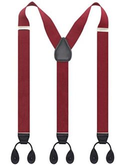 Y Back Button 1.4" Suspenders for Men with Stylish Leather Button Ends Durable Long Lasting Stretch Ultimate Fashion