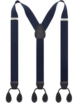 Y Back Button 1.4" Suspenders for Men with Stylish Leather Button Ends Durable Long Lasting Stretch Ultimate Fashion