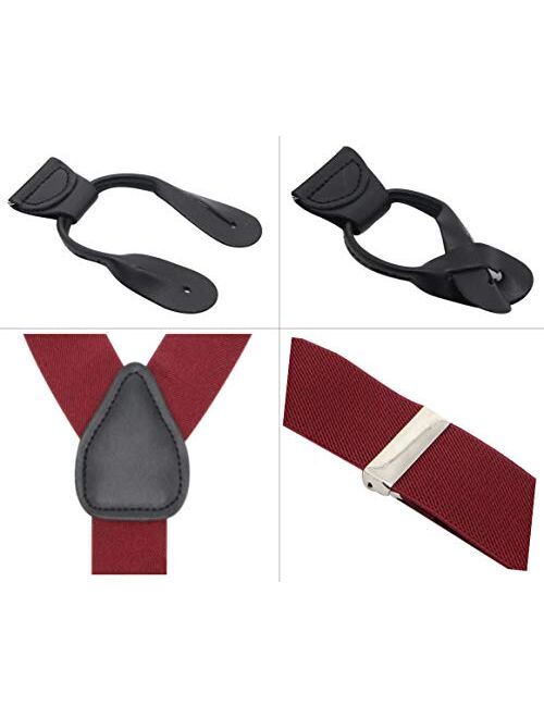 Y Back Button 1.4" Suspenders for Men with Stylish Leather Button Ends Durable Long Lasting Stretch Ultimate Fashion