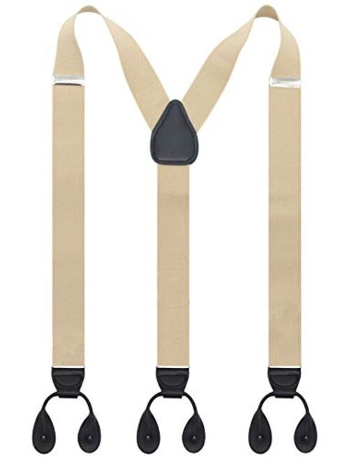 Y Back Button 1.4" Suspenders for Men with Stylish Leather Button Ends Durable Long Lasting Stretch Ultimate Fashion