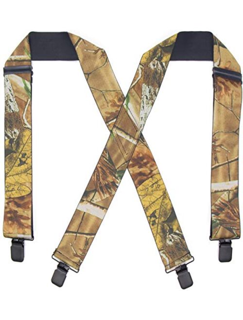 Trucker Side Clip Suspenders X-back for Hunting/Long Haul Truckers/Policemen/Bikers/Contractors,2" Wide Adjustable Braces