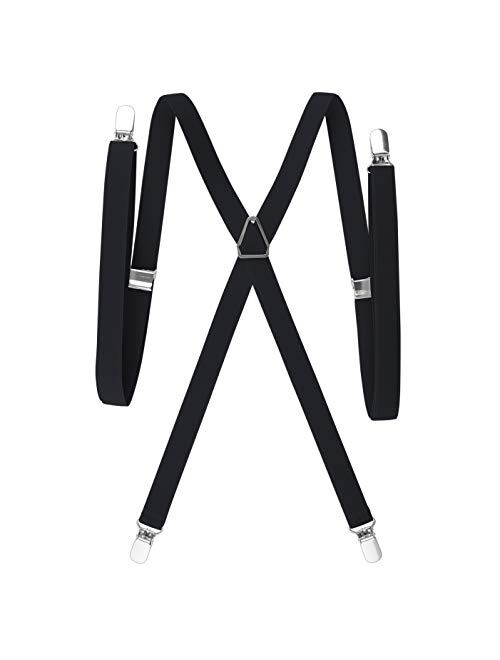 TopTie Men's Solid Suspenders Elastic 3/4 Inch X Back Adjustable Suspenders