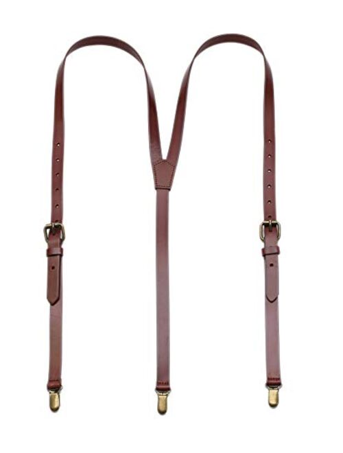 Leather Suspenders for Men Y Back Design Adjustable Brown Gneuine Leather Suspenders Groomsmen Gift for Wedding