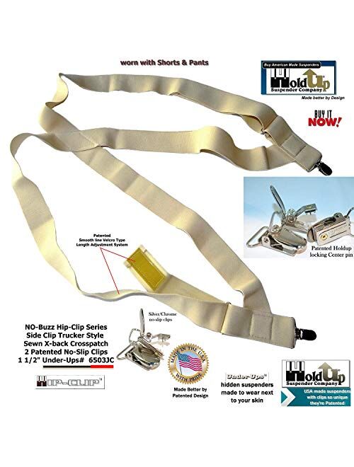 HoldUp Brand Under-Up Series Light Tan Suspenders with Patented silvertone No-Slip Clips