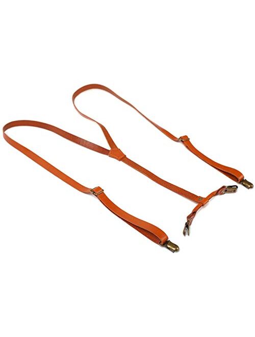 ROCKCOW Men Top Layer Leather Supenders for Men Solid Leather Suspenders with Clips