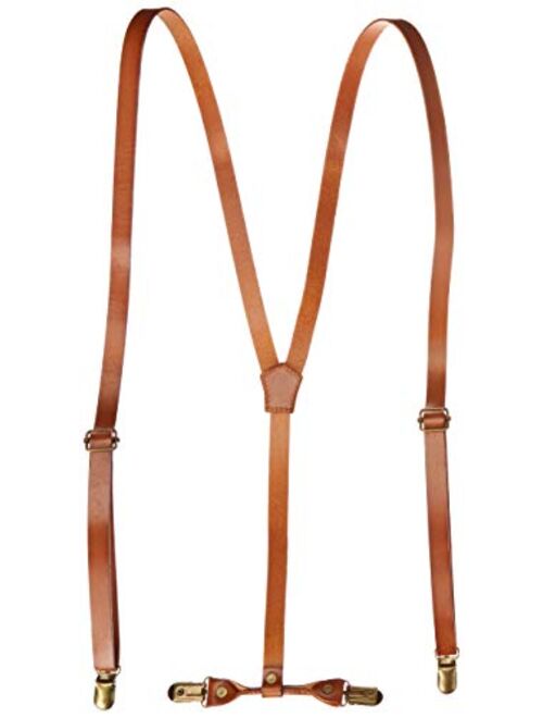 ROCKCOW Men Top Layer Leather Supenders for Men Solid Leather Suspenders with Clips