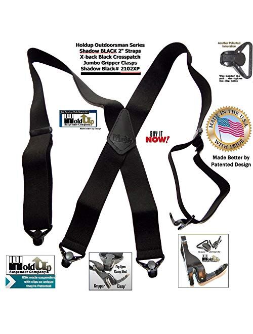 Holdup Suspender Company 2" Wide Shadow Black X-back Suspenders with Patented jumbo black Gripper Clasps