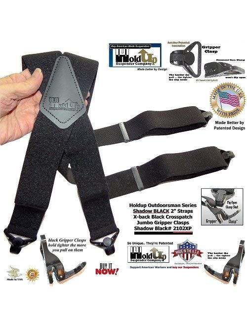 Holdup Suspender Company 2" Wide Shadow Black X-back Suspenders with Patented jumbo black Gripper Clasps