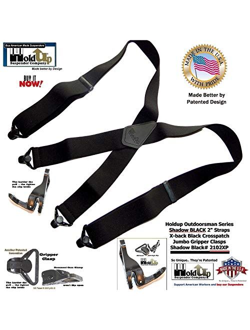 Holdup Suspender Company 2" Wide Shadow Black X-back Suspenders with Patented jumbo black Gripper Clasps