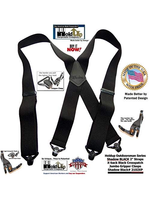 Holdup Suspender Company 2" Wide Shadow Black X-back Suspenders with Patented jumbo black Gripper Clasps