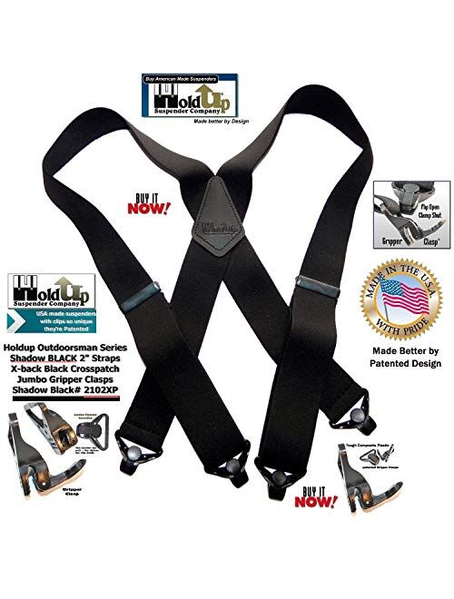 Holdup Suspender Company 2" Wide Shadow Black X-back Suspenders with Patented jumbo black Gripper Clasps