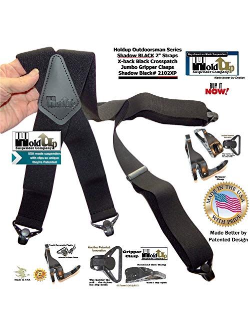 Holdup Suspender Company 2" Wide Shadow Black X-back Suspenders with Patented jumbo black Gripper Clasps