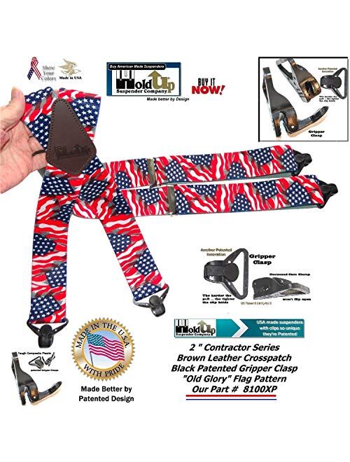 Holdup Suspender Company's Heavy Duty USA Flag 2" Wide Suspenders with Patented Gripper Clasps