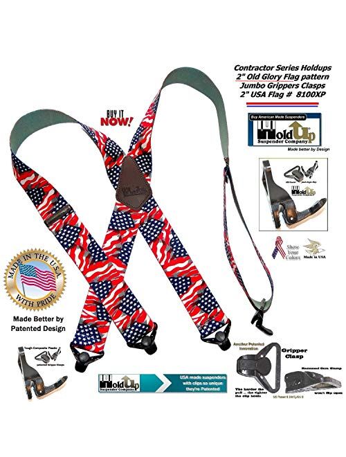 Holdup Suspender Company's Heavy Duty USA Flag 2" Wide Suspenders with Patented Gripper Clasps