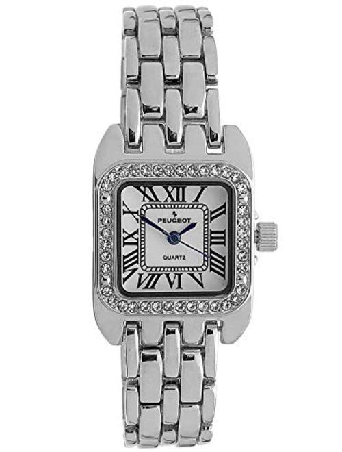 Seiko Peugeot Women's Tank Shape Watch with Panther Link Bracelet, Dress Watch with Crystal Bezel and Roman Numeral Dial