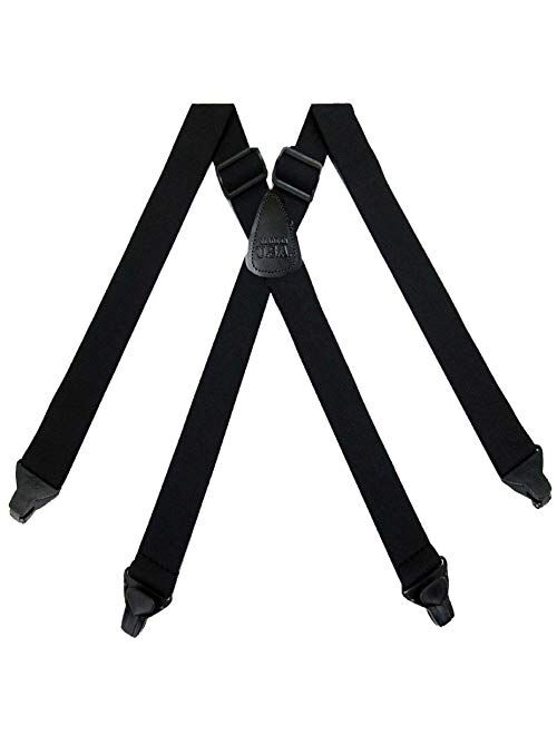 Airport Friendly Plastic Clip Solid Suspender for Men Made in USA X-Back Genuine Leather Trimmed clip end suspenders