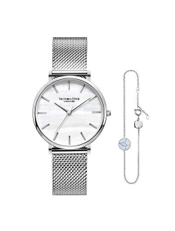 VICTORIA HYDE Women Watches Adjustable Bracelet Set Analog Quartz Detachable Genuine Leather Strap Stainless Steel Mesh Band Ladies Wristwatch Gifts