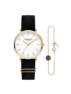 VICTORIA HYDE Women Watches Adjustable Bracelet Set Analog Quartz Detachable Genuine Leather Strap Stainless Steel Mesh Band Ladies Wristwatch Gifts