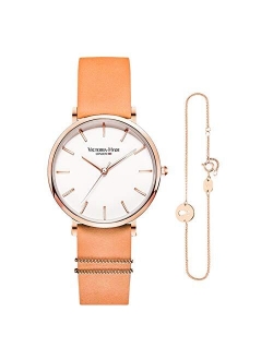 VICTORIA HYDE Women Watches Adjustable Bracelet Set Analog Quartz Detachable Genuine Leather Strap Stainless Steel Mesh Band Ladies Wristwatch Gifts