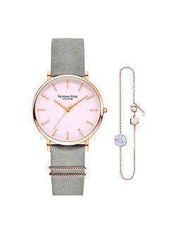 VICTORIA HYDE Women Watches Adjustable Bracelet Set Analog Quartz Detachable Genuine Leather Strap Stainless Steel Mesh Band Ladies Wristwatch Gifts