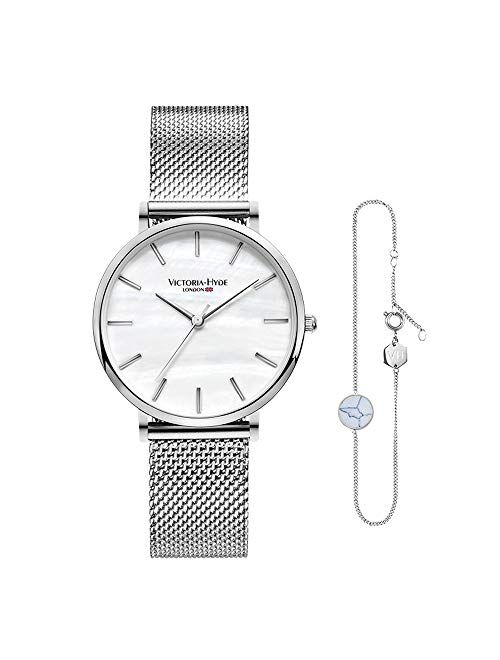 VICTORIA HYDE Women Watches Adjustable Bracelet Set Analog Quartz Detachable Genuine Leather Strap Stainless Steel Mesh Band Ladies Wristwatch Gifts