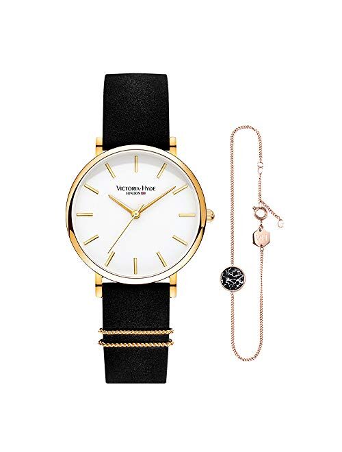 VICTORIA HYDE Women Watches Adjustable Bracelet Set Analog Quartz Detachable Genuine Leather Strap Stainless Steel Mesh Band Ladies Wristwatch Gifts