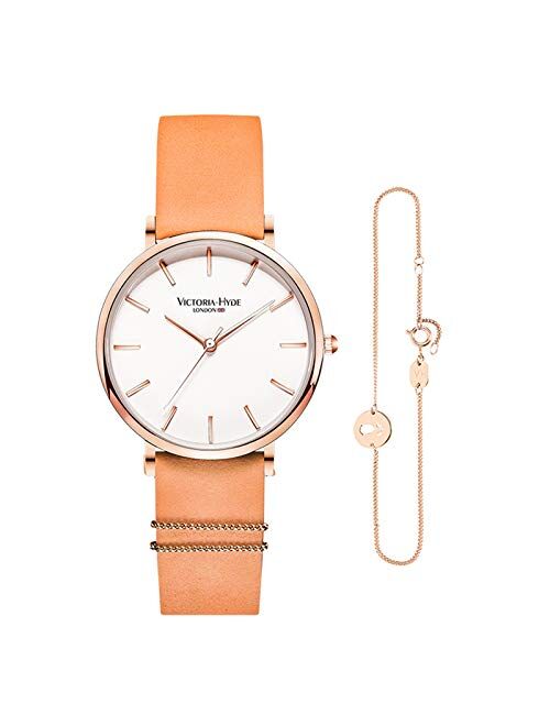 VICTORIA HYDE Women Watches Adjustable Bracelet Set Analog Quartz Detachable Genuine Leather Strap Stainless Steel Mesh Band Ladies Wristwatch Gifts