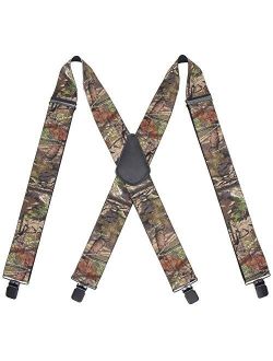 Camo Suspenders for Men Heavy Duty Work Suspenders Clip Pant Braces 2 Inch Wide