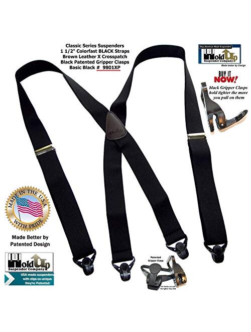 HoldUp Brand Classic Series Basic Black Suspenders with Black Gripper Clasp