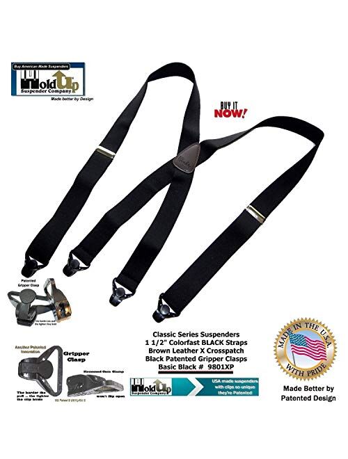 HoldUp Brand Classic Series Basic Black Suspenders with Black Gripper Clasp