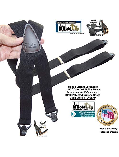 HoldUp Brand Classic Series Basic Black Suspenders with Black Gripper Clasp