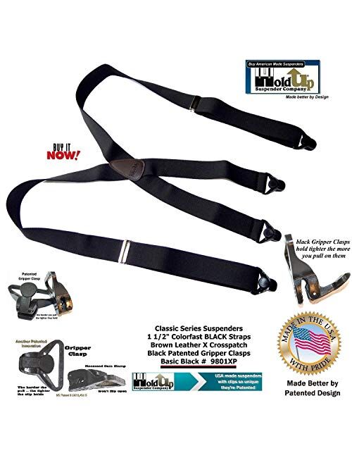 HoldUp Brand Classic Series Basic Black Suspenders with Black Gripper Clasp