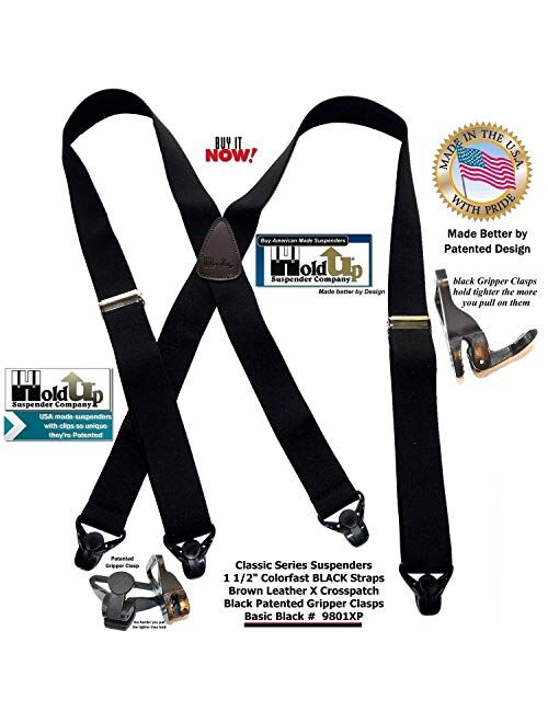 HoldUp Brand Classic Series Basic Black Suspenders with Black Gripper Clasp