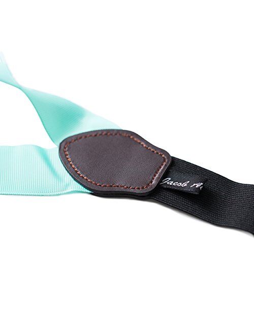 Jacob Alexander Men's Grosgrain Ribbon Leather Clip Y-back Suspenders Braces