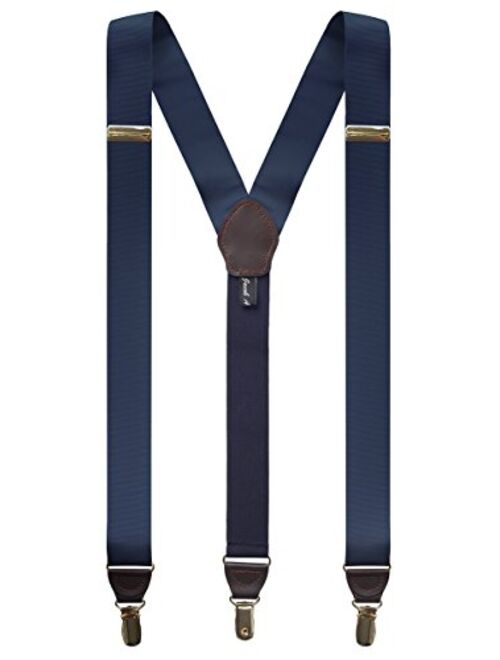 Jacob Alexander Men's Grosgrain Ribbon Leather Clip Y-back Suspenders Braces