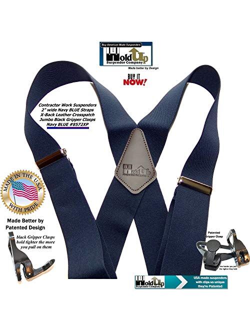 Holdup Brand Heavy Duty Navy Blue 2" Wide Work Suspenders with patented Jumbo Gripper Clasps