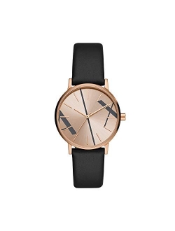 Women's Stainless Steel Quartz Watch with Leather Strap