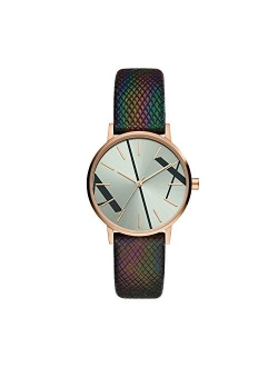 Women's Stainless Steel Quartz Watch with Leather Strap