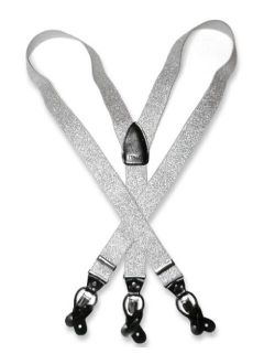 Men's Metallic SILVER Color SUSPENDERS Y Shape Back Elastic Button & Clips