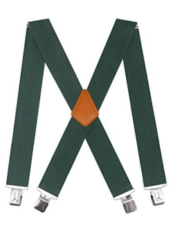 Doloise Men's Suspenders X Back 2 Inches Wide with Extra Heavy Clips Adjustable Braces for Men Suspender