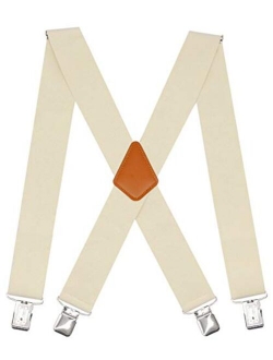 Doloise Men's Suspenders X Back 2 Inches Wide with Extra Heavy Clips Adjustable Braces for Men Suspender