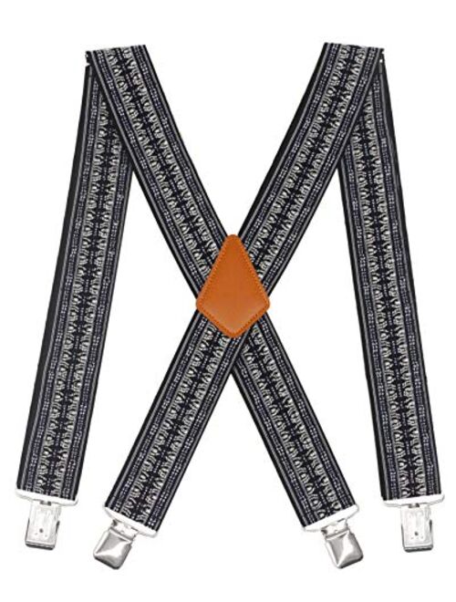 Doloise Men's Suspenders X Back 2 Inches Wide with Extra Heavy Clips Adjustable Braces for Men Suspender