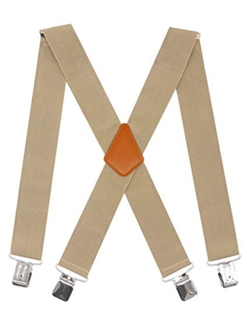 Doloise Men's Suspenders X Back 2 Inches Wide with Extra Heavy Clips Adjustable Braces for Men Suspender