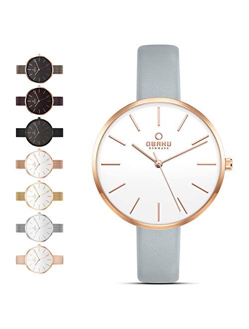 Obaku Womens Classic and Modern Dress Watch with Stainless Steel Mesh Band in Black, Blue, Silver, Gold and Rose Gold or Leather Band in Blue and Pink | Scratch & Water R