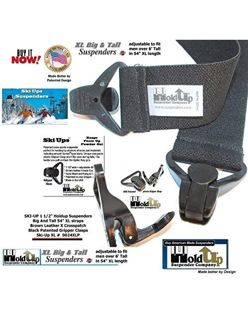 Holdup Suspender Company XL Black Ski-Up Suspenders X-back with black patented gripper clasp