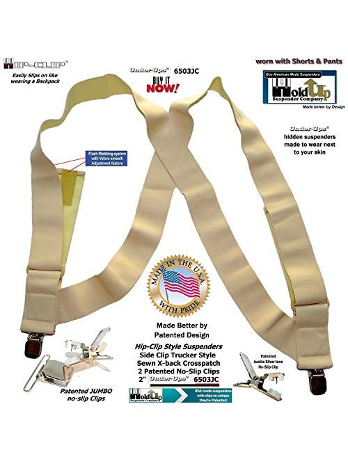 Holdup Hip-clip style 2 inch wide Undergarment side clip suspenders with patented No-slip Clips