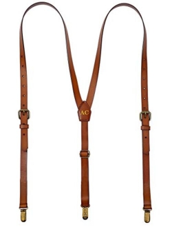 Leather Suspenders For Men, Brown Genuine Leather Suspenders Groomsmen Gifts