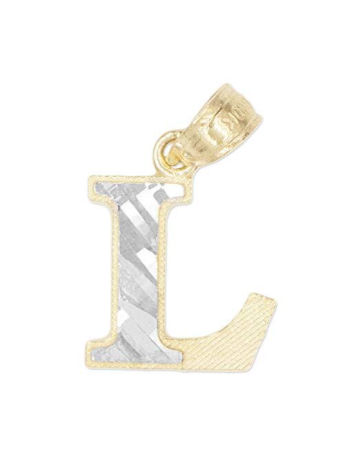 10k Real Solid Gold Two Tone Initial Pendant with Diamond Cut Finish, Available in Different Letters Personalized Letter Jewelry Gifts for Her