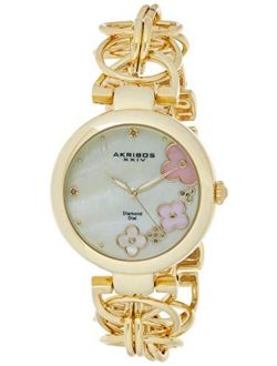 Akribos XXIV Women's Lady Diamond Watch - 14 Genuine Diamonds On a Mother-of-Pearl Dial with Chain Link Bracelet Watch - AK645